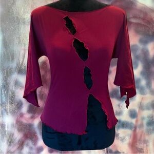 Red Distressed Top with Cut-Out Design